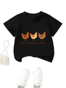 T-shirt décontracté à manches courtes pour enfants motif poulet mignon haut noir garçon fille