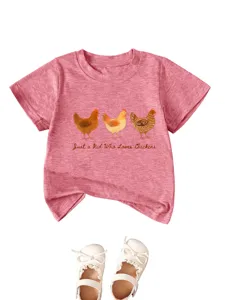 T-shirt graphique manches courtes pour enfants avec joli imprimé poulet au quotidien.
