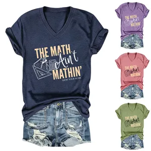 Donna Casual Scollo V Manica Corta T-Shirt Divertente Stampa Matematica Top Estate