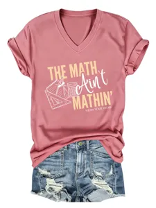 Maglietta donna scollo V manica corta con stampa grafica matematica top casual estivo.