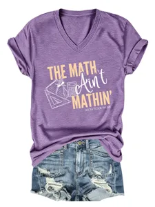 Maglietta donna scollo V manica corta con stampa grafica di matematica, top estivo casual.