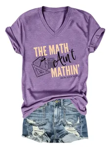 Maglietta da donna a maniche corte con scollo a V e stampa matematica divertente.
