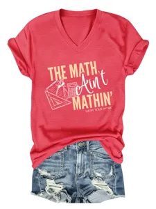 Maglietta donna scollo V manica corta con stampa grafica divertente di matematica, top estivo casual.