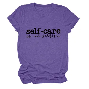 Dames casual paarse korte mouw t-shirt met inspirerende letter print ronde hals top