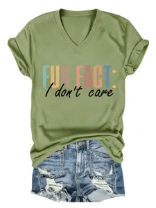 Maglietta da donna casual con scollo a V e maniche corte con stampa grafica divertente.