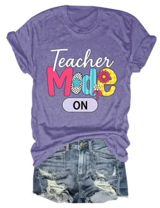 Women short sleeve teacher letter print t-shirt casual top summer basic crewneck tee shirt