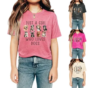 T-shirt graphique pour enfants avec motifs de chiens mignons et citation, t-shirt décontracté.