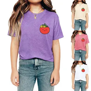 Cute tomato print kids short sleeve t-shirt, casual round neck top for children daily wear.