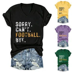 Women V-Neck Short Sleeve Casual T-Shirt Funny Letter Print Tee with Denim Shorts