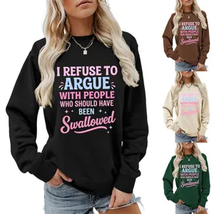 Felpa casual da donna a maniche lunghe con scollo rotondo e stampa con lettere divertenti.