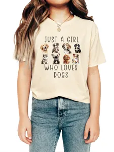 T-shirt manches courtes graphique de chien mignon décontracté pour femme, haut en coton quotidien.