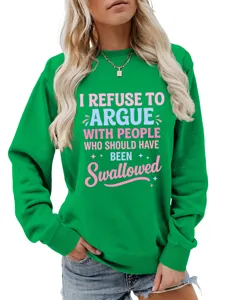 Felpa girocollo casual verde da donna con dettaglio di stampa con citazione grafica.