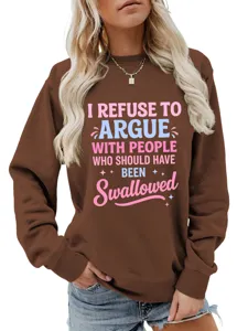 Felpa da donna marrone a manica lunga girocollo con stampa grafica divertente top casual