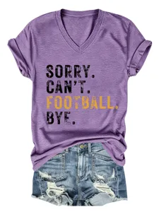 Casual Women V-Neck Short Sleeve T-Shirt with Funny Football Letter Print Tee Top