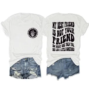 Casual women crew neck short sleeve T-shirt with funny letter print front and back design style.