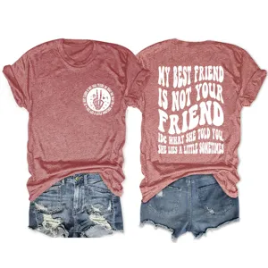 Women casual short sleeve crewneck graphic tee with letter print and denim shorts outfit.