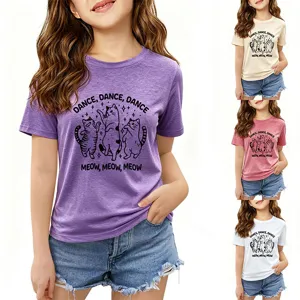 Kinderen schattig kat grafisch korte mouw t-shirt casual zomer top kinderen ronde hals kleding