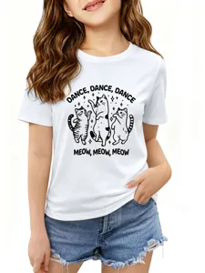 Kinderen schattige dansende katten grafische t-shirt wit casual korte mouw top voor jongens.