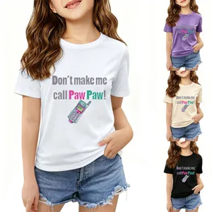 Close-up detail of the kids casual short sleeve t-shirt with novelty print and phone graphic.