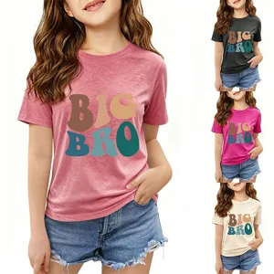 Kids short sleeve t-shirt casual round neck big bro letter print top summer clothing for boys girls