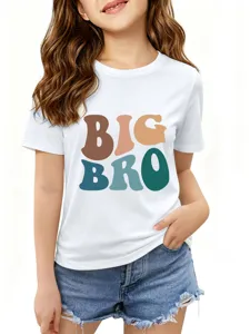 Kids retro big bro letter print white short sleeve t-shirt casual comfortable summer top