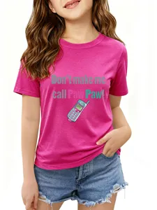 Trendy pink short sleeve casual kids t-shirt featuring fun print and slogan for daily wear.