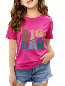 Kids pink short sleeve t-shirt with retro big bro graphic print casual summer tops