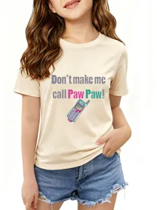 Kids casual beige graphic short sleeve T-shirt summer cute tee with funny phone print