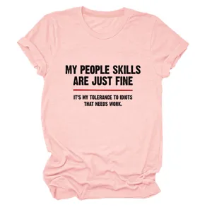 Maglietta casual da donna rosa a maniche corte girocollo con stampa di slogan divertente.