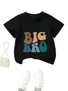 Casual kids black t-shirt featuring fun big bro graphic print for daily wear detail.