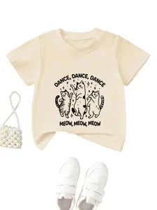 Leuke peuter kat dansende korte mouw t-shirt katoen casual ronde hals top voor kids