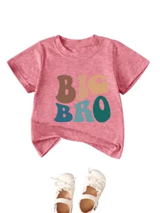 Cute toddler baby boys short sleeve t-shirt with retro big bro letter print top daily wear