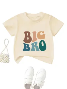Kids casual round neck short sleeve t-shirt with retro big bro letter print for toddler daily wear