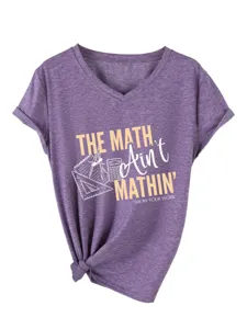 Donna divertente stampa grafica matematica colletto v manica corta t-shirt casual top