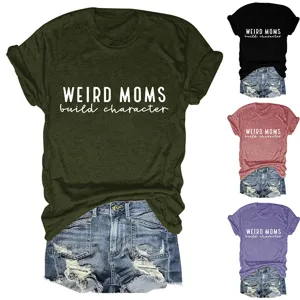 T-shirt femme décontracté à manches courtes et col rond avec imprimé lettre, haut d'été polyvalent.