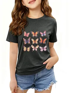 T-shirt décontracté à manches courtes pour filles avec joli design d'imprimé papillon graphique.