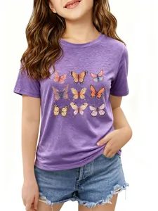 T-shirt manches courtes violet pour enfants avec beau motif de neuf papillons
