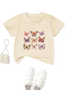 T-shirt manches courtes col rond imprimé papillon enfant haut mignon pour le quotidien