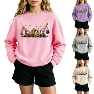 Felpa casual per bambini con simpatico motivo di escavatore e fantasma di Halloween colorata.