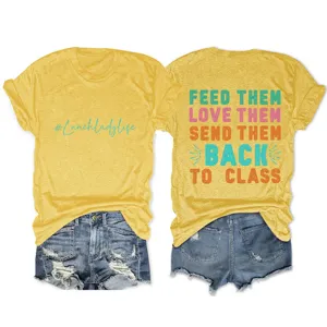 Casual dames geel korte mouw t-shirt met letter print voor en achter zomer top