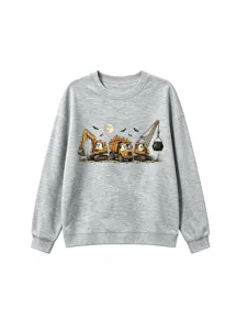 Felpa grigia di Halloween per bambini con simpatici fantasmi e camion. Moda autunnale.
