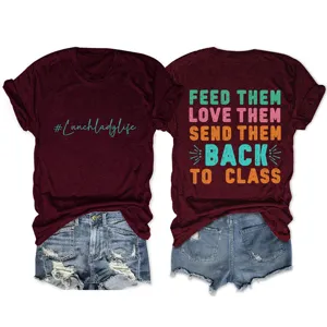 Dames casual korte mouw ronde hals t-shirt met grappige letterprint en denim shorts set.