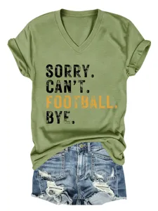 Casual women's olive green V-neck short sleeve t-shirt with fun letter print design.