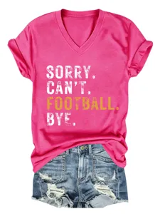 Casual women's V-neck short sleeve T-shirt with funny letter print and matching denim shorts.