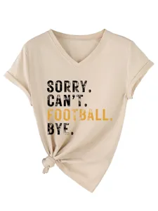 Women Casual V-Neck Short Sleeve T-Shirt Letter Print Summer Fashion Tee Top Beige