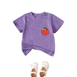 Cute purple toddler t-shirt with sweet tomato print and matching white baby shoes set.