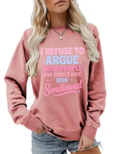 Felpa casual da donna autunno inverno girocollo con stampa grafica slogan divertente.