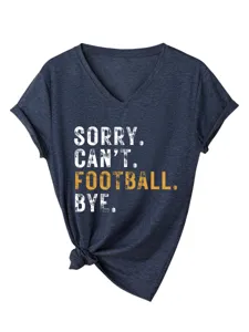 Casual Women V-Neck Short Sleeve T-Shirt Funny Football Quote Summer Graphic Tee Top