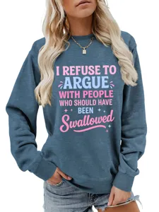 Felpa girocollo da donna a maniche lunghe casual con stampa grafica di testo divertente.