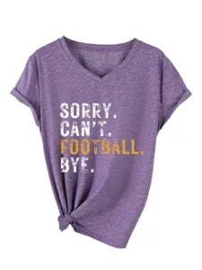 Casual women heather purple V-neck short sleeve T-shirt with funny letter print tee